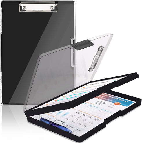 Clipboard with Storage, Heavy Duty Clip Boards 8.5x11 with 2 Storage Cases, Clear Visible Top Panel, Side Opening Clip