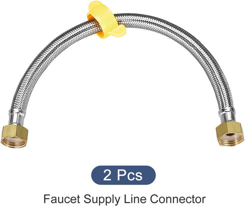 Faucet Supply Hose Connector 2Pcs 400mm/16" 304 Stainless Steel G1/2 Female Water Supply