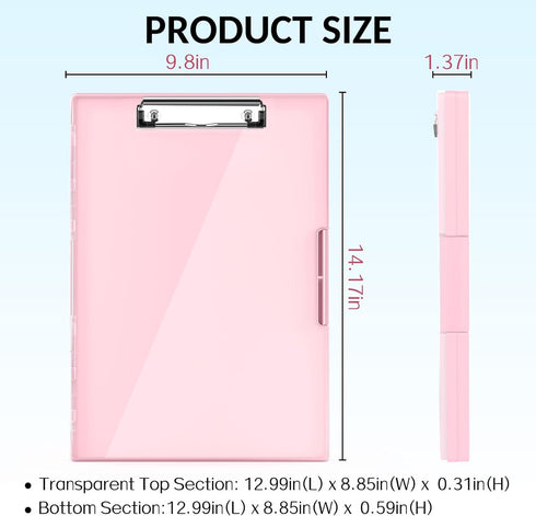 Sooez Clipboard with Storage, 8.5x11 Cleaview Clip Boards, High Capacity Plastic Nursing Clipboard for School & Office
