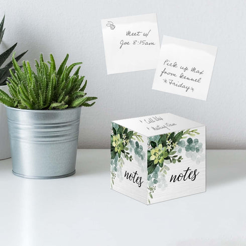 Lush Greenery Sticky Note Cube, 600 Sheets, 2.75" Memo Block, Trendy Botanical Design, Made in The USA