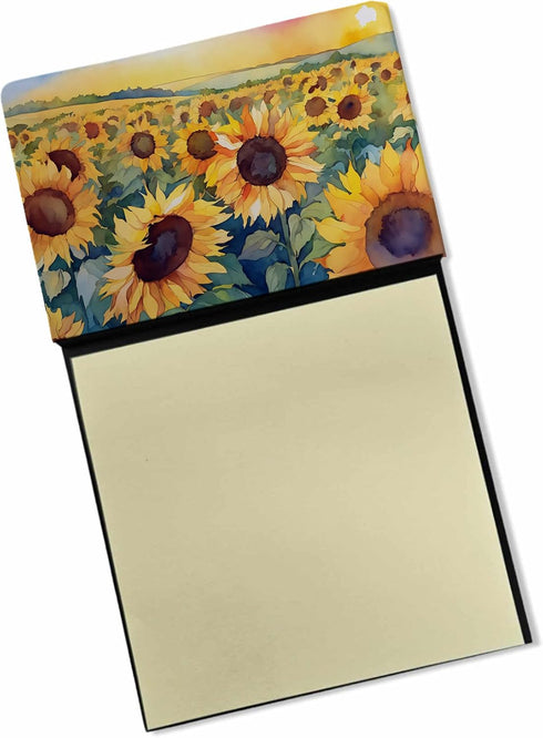 Caroline's Treasures Kansas Sunflowers in Watercolor Sticky Note Holder, Refillable Dispenser Self-Sticky Note Pads