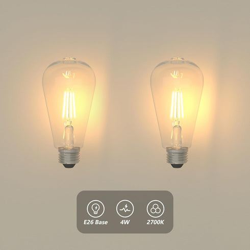Bulbs 3.7-5V 2 Pack,3.7-5V,ST64,E26 Office2700K 400 LED for Home, Lumen,Suitable for Battery Operated Wall sconces(Only