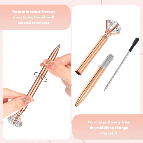 Yexiya 48 Pcs Big Crystal Diamond Pens, Metallic Rhinestones Bling Ballpoint Pens for Women, Bridal Shower Gifts