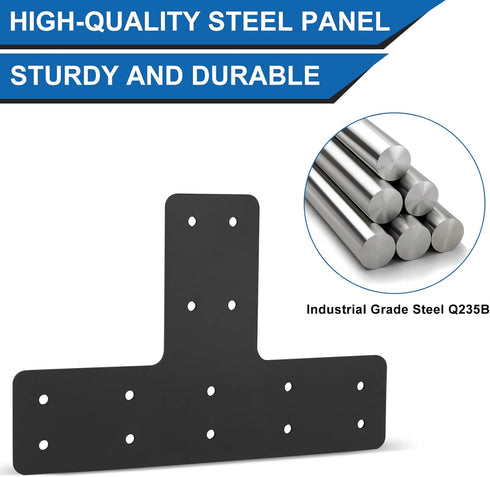T Post Bracket 4pcs, 12x8 Inch Mending Plate Flat Steel T Shape Bracket for Repairing Wooden Furniture, Pergola