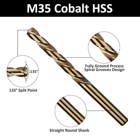 12 Pcs 5/64" Cobalt Drill Bits, M35 HSS Metal Drill Bit Set with Storage Case for Hard Metal, Stainless Steel