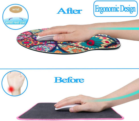 Memory Foam Wrist Support Mouse Pad, Comfortable Padded Wrist Mousepads 9in X10in for Desktop Notebook (Mandala