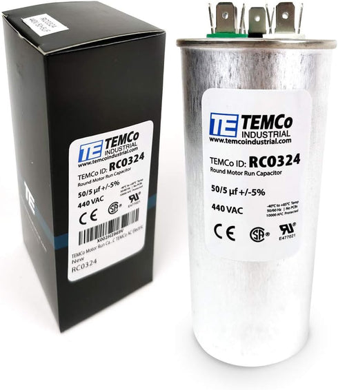 TEMCo 50+5 uf/MFD 440 VAC Round Dual Run Capacitor, 50/60 Hz AC Electric - Lot -1