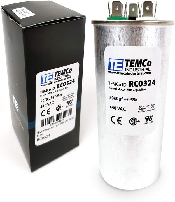 TEMCo 50+5 uf/MFD 440 VAC Round Dual Run Capacitor, 50/60 Hz AC Electric - Lot -1