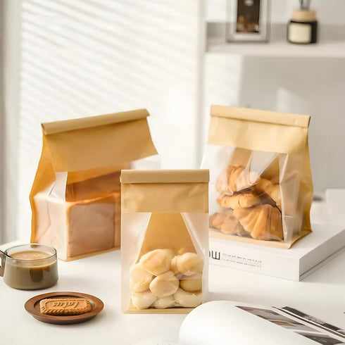 Roppolo 50 6.3 Inch Packing Pcs Brown Kraft Paper Bread Bags with Tin Tie, Small Homemade Bread Bag, Thickened Storage