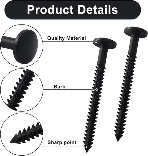 Aoserge 18Pcs 3 Inch Vinyl Shutter Screws - Black Exterior Shutter Fasteners with Reverse Barb Design for Secure