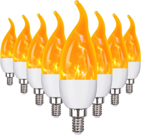 E12 Flame Bulbs 8 Packs, 3 Mode LED Candelabra Flame Light Bulb, 2.0 Watt Warm White, 1800K Candle Light Bulbs for