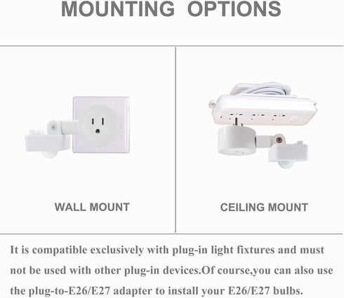 Taigeguang (2 Pack) Motion Sensor Switch Indoor Plug in Motion Sensor Light Sockets Adjustable Motion Activated
