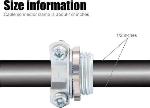 12pcs 1/2 Inch Clamp Type Cable Connectors for Metallic Conduit to Protect Cables, Silver-Zinc