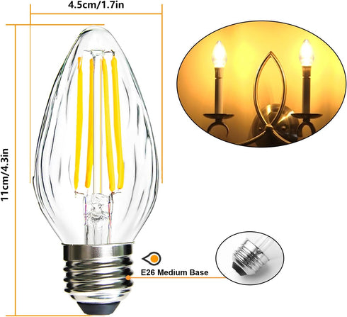 ROMANJOY F15 Dimmable LED Light Bulbs, 8W Equivalent to 80W, 2700K Warm White, E26 Vintage Bulb, 4-Pack