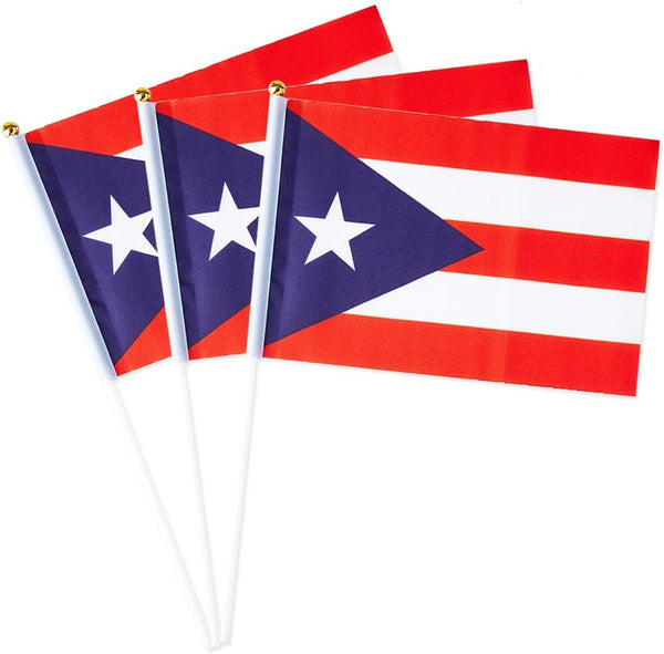 Puerto Rico Flag - Small Handheld Mini Flags on Stick for Party, Parades, Sports Events