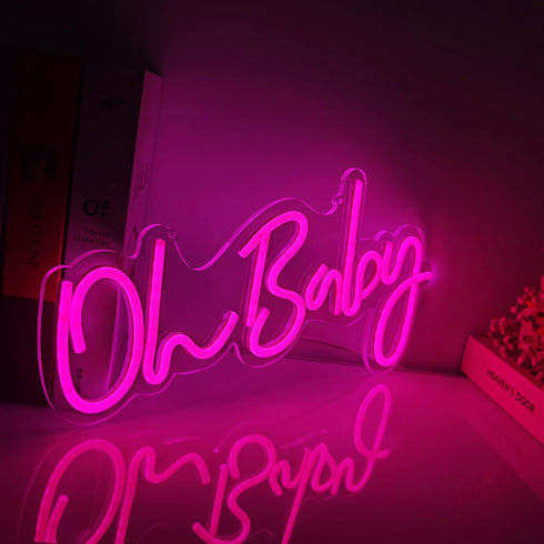 Fespcj 5V15.7 "X7.9"Pink Reusable Oh Baby LED logo for partiesBirthday Graduation Adult GiftFestival decorationDaily