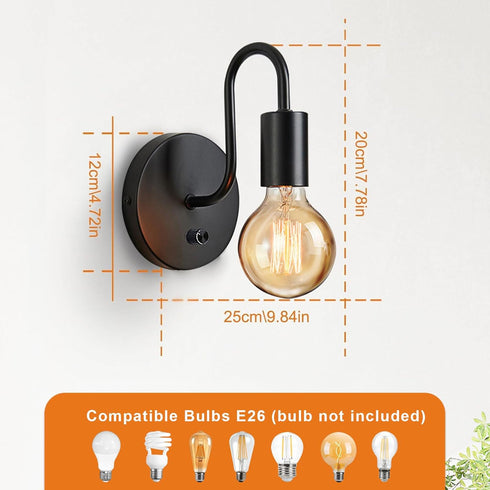 Glighone Dimmble Set E26 Vintage Wall Lights of Two, Black Wall Sconces Industrial Wall Lamps Retro Wall Lighting Hard
