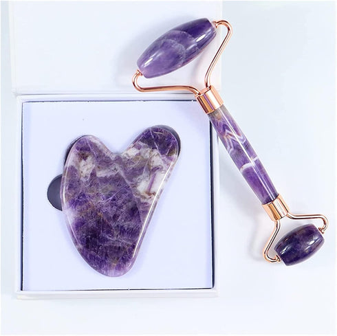 MUOBSBJRX Set 1 Amethyst Rough Stone Face Care Massage Tool Amethyst Roller Gua Sha Massage Natural Crystal Jade