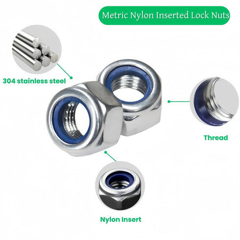 Generic 30Pcs M8 304 Lock Nuts, Stainless Steel Nylon Insert Locknuts, Vibration & Corrosion Resistant, Self-Locking