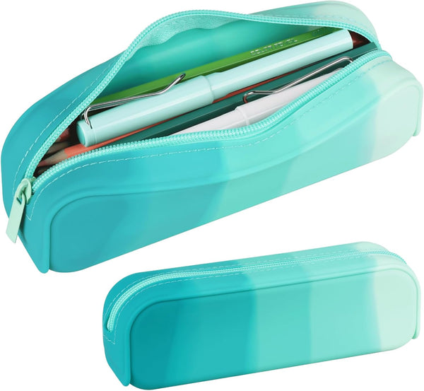 Pencil Holder Case, Gradient Color Silicone Waterproof Pencil Pouch, Portable Aesthetic Zipper Pencil Bag for School