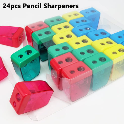 AUSTARK 24Pcs Manual Pencil Sharpener - Small Dual Hole Bulk for School