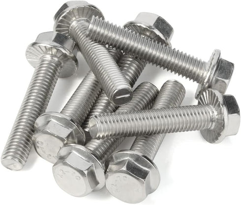 M10-1.5 x 40mm Flanged Hex Head Bolts, Stainless Steel 18-8 (304), Plain Finish, 5 PCS