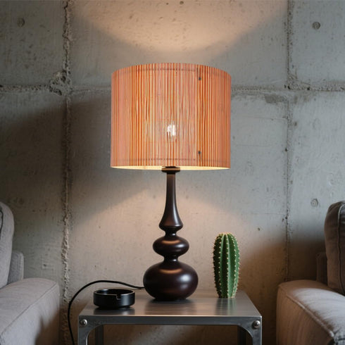 Generic 11.8x9 Inch Bamboo Lamp Shade with Colorful Lines, Modern Bohemian Translucent Barrel Style, Decorative Art