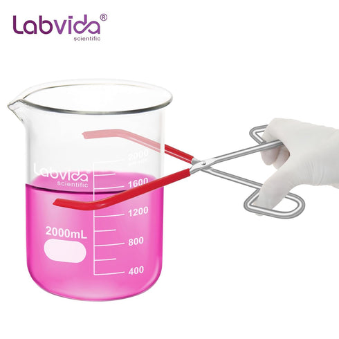 Labs Beaker Tongs, Durable Nickel Plated Steel Tool for 50mL - 2000mL Capacity Beaker, Red Rubber Coated Ends