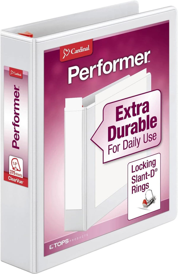 Cardinal Performer 3-Ring Binder - 1.5", Locking Slant-D Rings, 375-Sheet Capacity, ClearVue Presentation Binder,