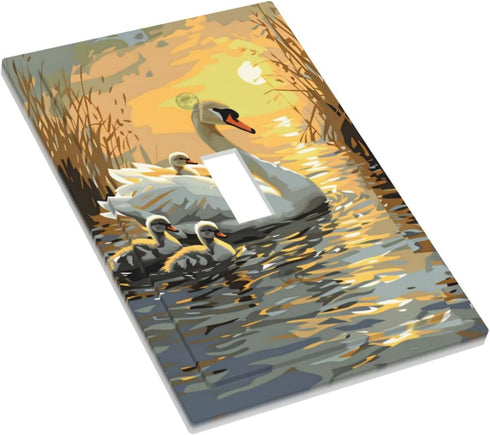 haigof 1 3 5 Inch Swan Paint Light Switch Cover Wall Plate Gang Single Plates Print Faceplate Home Decor X