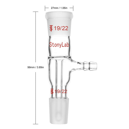 StonyLab Glass Vacuum Take Off Adapter, Straight, Short Stem with 19/22 Joints