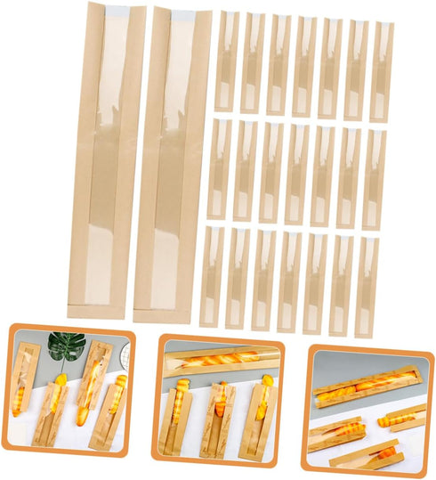 100pcs Packaging SMASOLO French Bread Bags with Window Oil-resistant Homemade Bread for Bakeries Cafes and Food Storage