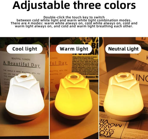3 Dimmable (1 Pack) Rose Night Light, Brightness Touch Control LED Bedside Lamp, Portable Table Lamp Gift for Men Women