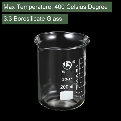 YOKIVE Low Form Glass Beaker, 200ML Liquid Measuring Cup for Laboratory and Kitchen Use