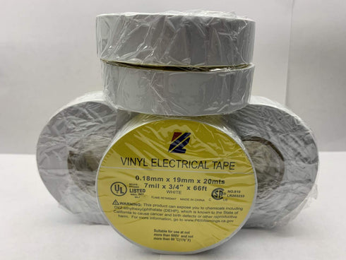 nsulation Vinyl Electrical Tape, Matte Colored Durable Adhesive, 60' x 3/4, Flame Retardant, White