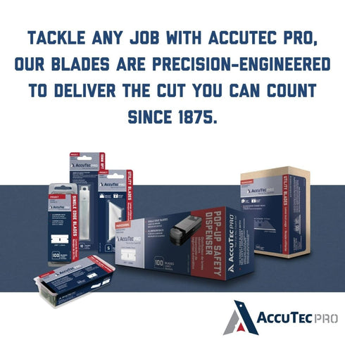 100-Pack .009" APBL-7065 AccuTec Pro Single Edge Aluminum Backed Razor Utility Blades with Display - - Made of High