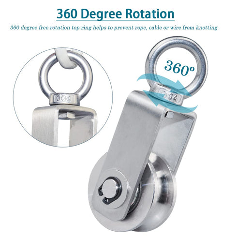 Stainless Steel Cable Pulley Wheel, Swivel Pulley Block for Lifting Gym Equipment, Clothesline, 4 Pack
