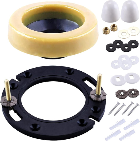 Toilet Flange with Wax Ring for Toilets, Replacement Kit Includes Bolts, PVC Toilet Flange Repair Kit