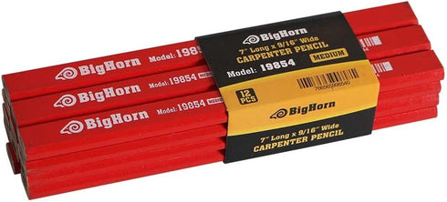 Big Horn 19854 Carpenter's Pencil, 7" Long x 9/16" Wide, 12/Pack