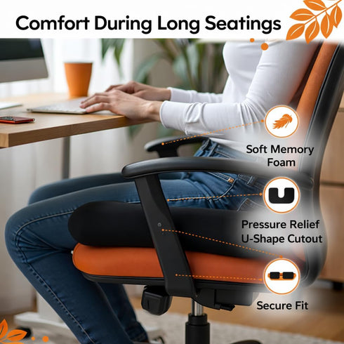 LongSeatto Tailbone Premium Memory Foam Seat Cushion with Carrying Bag & Cooling Gel for Office Chair, Wheelchair