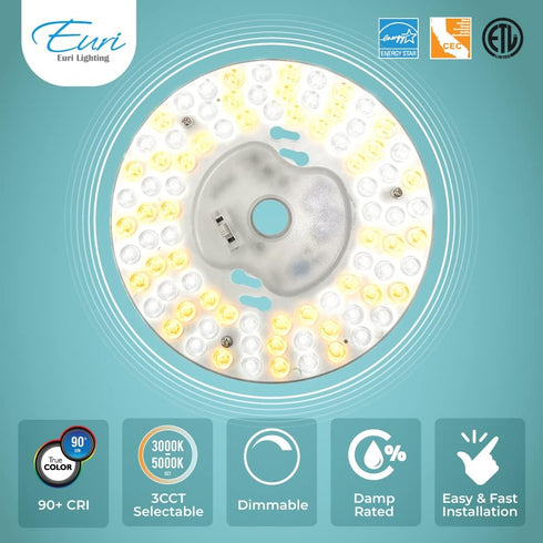 Euri Lighting EMP-2000cec-20 Dimmable LED Light Engine, 6.69" Diameter, 20W (120W Equal), 1800lm, 3000K, 4000K, 5000K