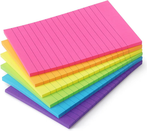 Early Buy Lined Sticky Notes, 4x6 Self-Stick Notes, 6 Bright Colors, 6 Pads, 45 Sheets/Pad