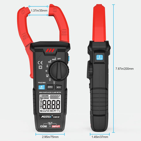 MESTEK Digital Clamp Meter Multimeter 6000 Counts Voltage Tester, Measures 600A AC/DC Current, Voltage, Temperature