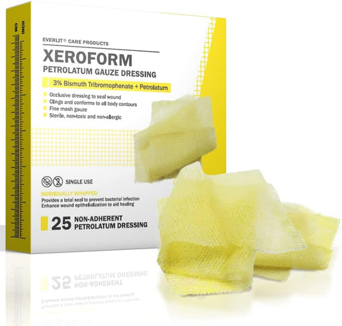 EVERLIT Xeroform Petrolatum Dressing | Sterile, Non-Adherent Occlusive Fine Mesh Gauze Pad