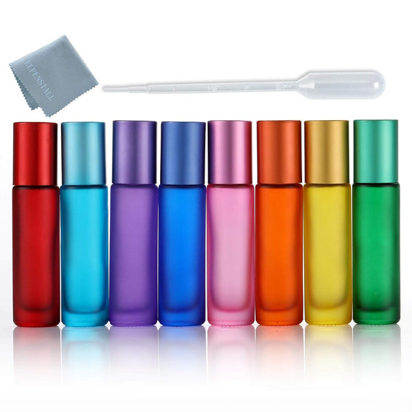 8Pcs 10ml 1/3oz High-grade Colorful Frosted Roll on Bottles for Essential Oils Aromatherapy Perfumes