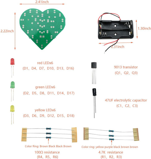 DGZZI Heart Shaped Soldering Practice Kit DIY Assembled Spare Parts Circuit Components Electronic Training Board