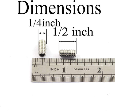 RuiLing 25PCS 1/4-20x1/2" Hexagon Hex Socket Set Screws, 304 Stainless Steel Full Thread Cup Point Grub Screws