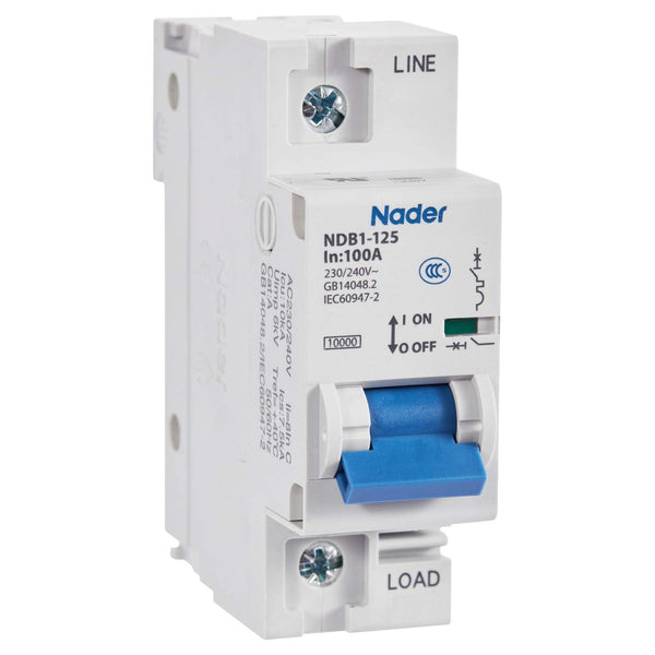 100A, 240V AC, 60V DC, 1 Pole, DIN Rail Mount Miniature Circuit Breaker, Trip Curve: C