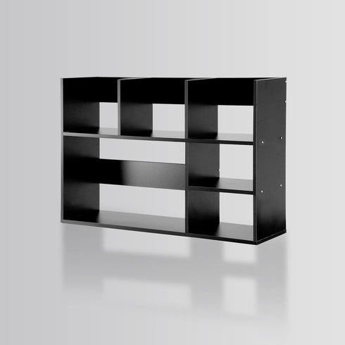 MASAKA B&W Large Desktop Organizer Storage Shelf for Office Supplies, DIY Wood Bookshelf, Black