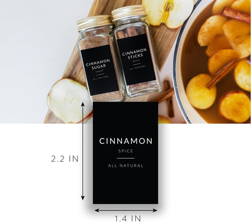Black Spice Labels for Jars, 148 Preprinted Organizing Stickers for Spices Storage Glass Bottles, Kitchen Pantry